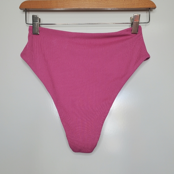 NWOT PEDDNEY Pink Mauve High Rise Ribbed Bikini Swimsuit Bottoms Small NEW - Picture 3 of 6